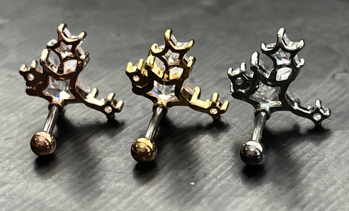 1 Piece Stunning CZ Gem Star Cluster Tragus Cartilage Barbell Ring -16g -Wearable Diameter 1/4" (6mm)- Gold, Rose Gold and Silver Available!