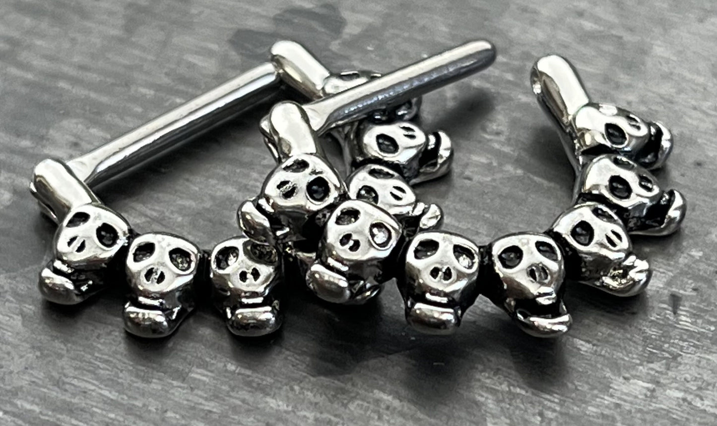 PAIR of Unique Lined Skull Design Nipple Barbell/Shield/Ring - 14g - Available in Silver and Gold!