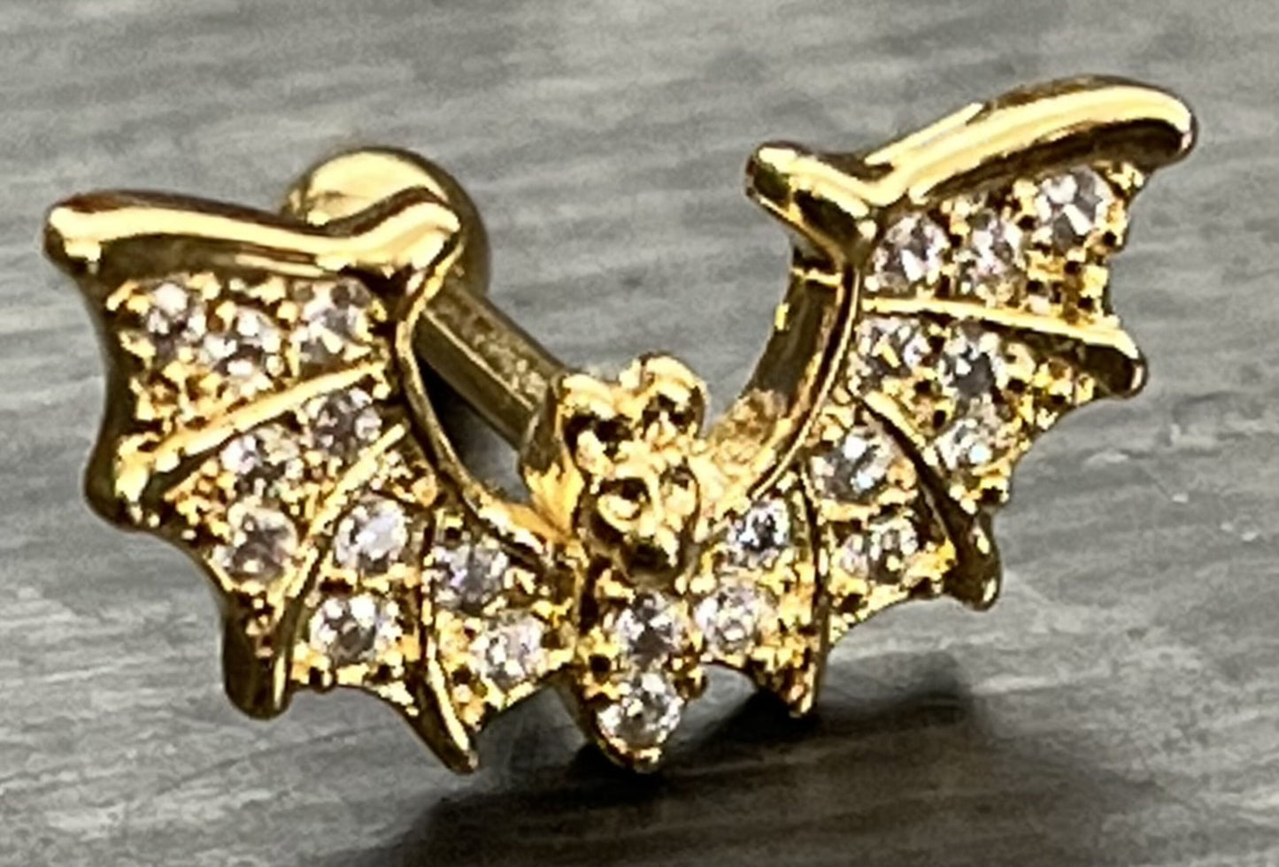 1 Piece Unique CZ Gem Paved Surgical Steel Bat Wings Tragus Cartilage Barbell - 16g - Wearable Length: 1/4" - Gold and Silver Available!