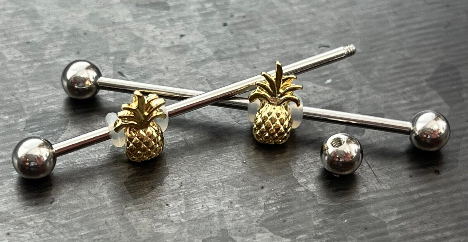 1 Piece Unique Movable Pineapple Industrial Barbell - 14g - (38mm) 1&1/2" Wearable Length Available!