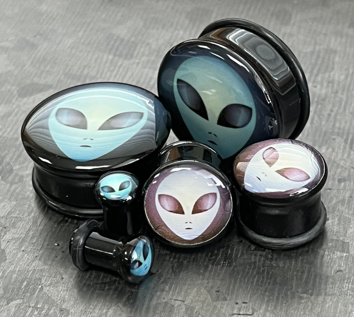 PAIR of Unique Alien Single Flare Acrylic Tunnels/Plugs with O-Rings - Gauges 4g (5mm) thru 1" (25mm) available!