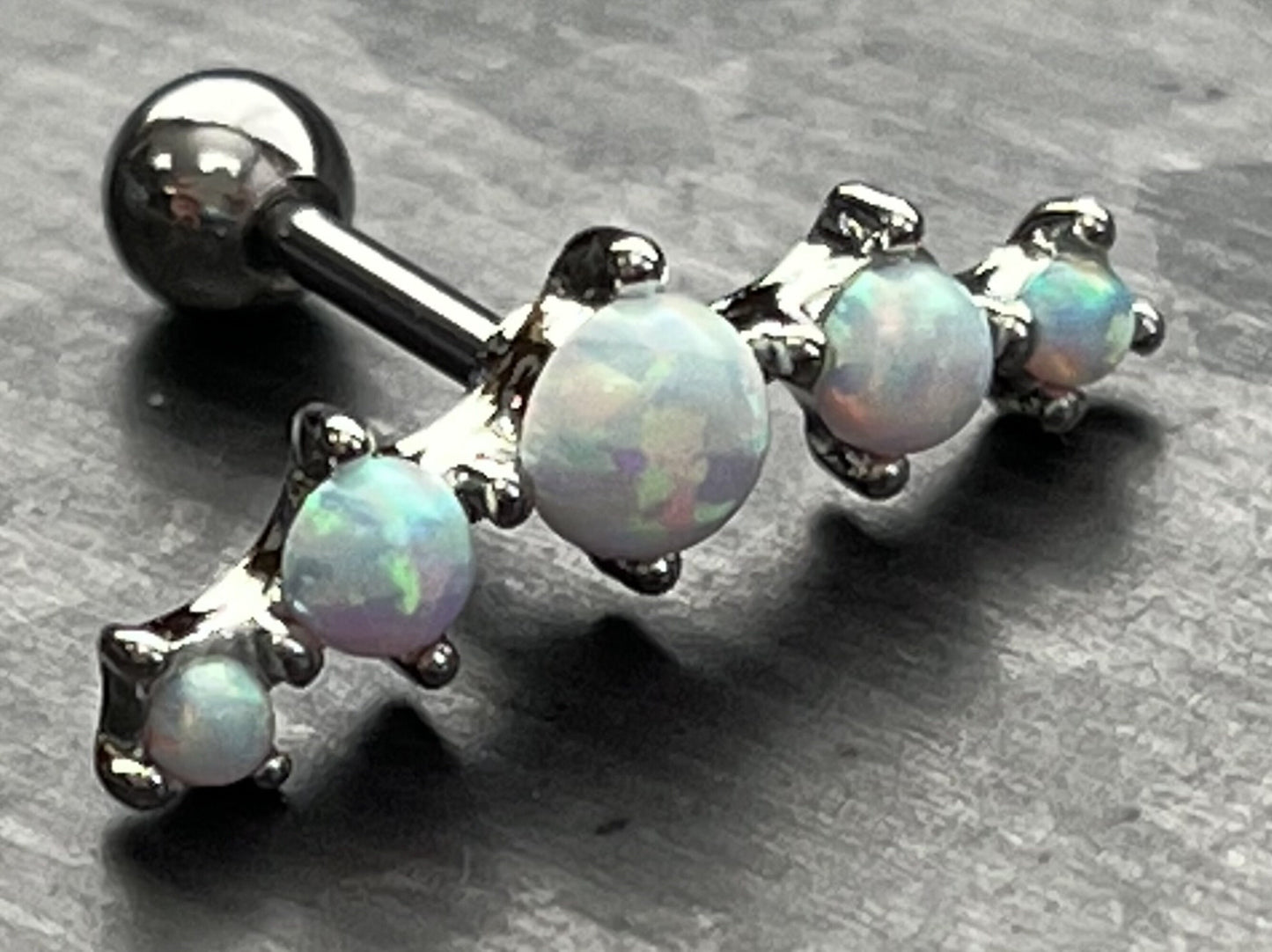 1 Piece Stunning Five Prong Set Opals Tragus Barbell Ring - 16g - Wearable Length 1/4" (6mm) - Blue, Purple & White Available!