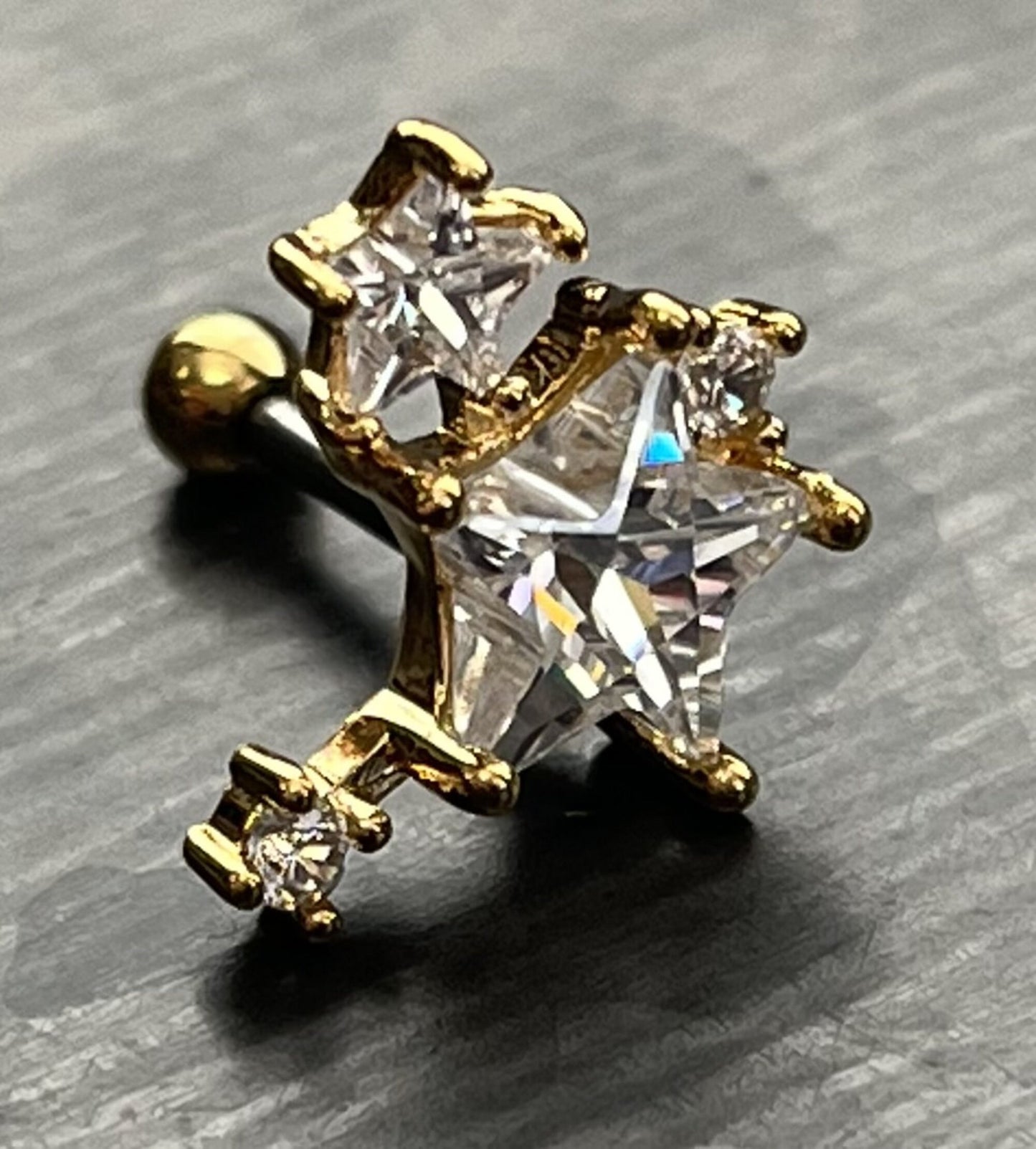 1 Piece Stunning CZ Gem Star Cluster Tragus Cartilage Barbell Ring -16g -Wearable Diameter 1/4" (6mm)- Gold, Rose Gold and Silver Available!