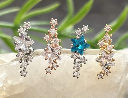 1 Piece Brilliant CZ Gem Star Cluster Tragus Barbell Ring -16g - Wearable Diameter 1/4" (6mm) - Blue, Gold, Rose Gold and Silver Available!