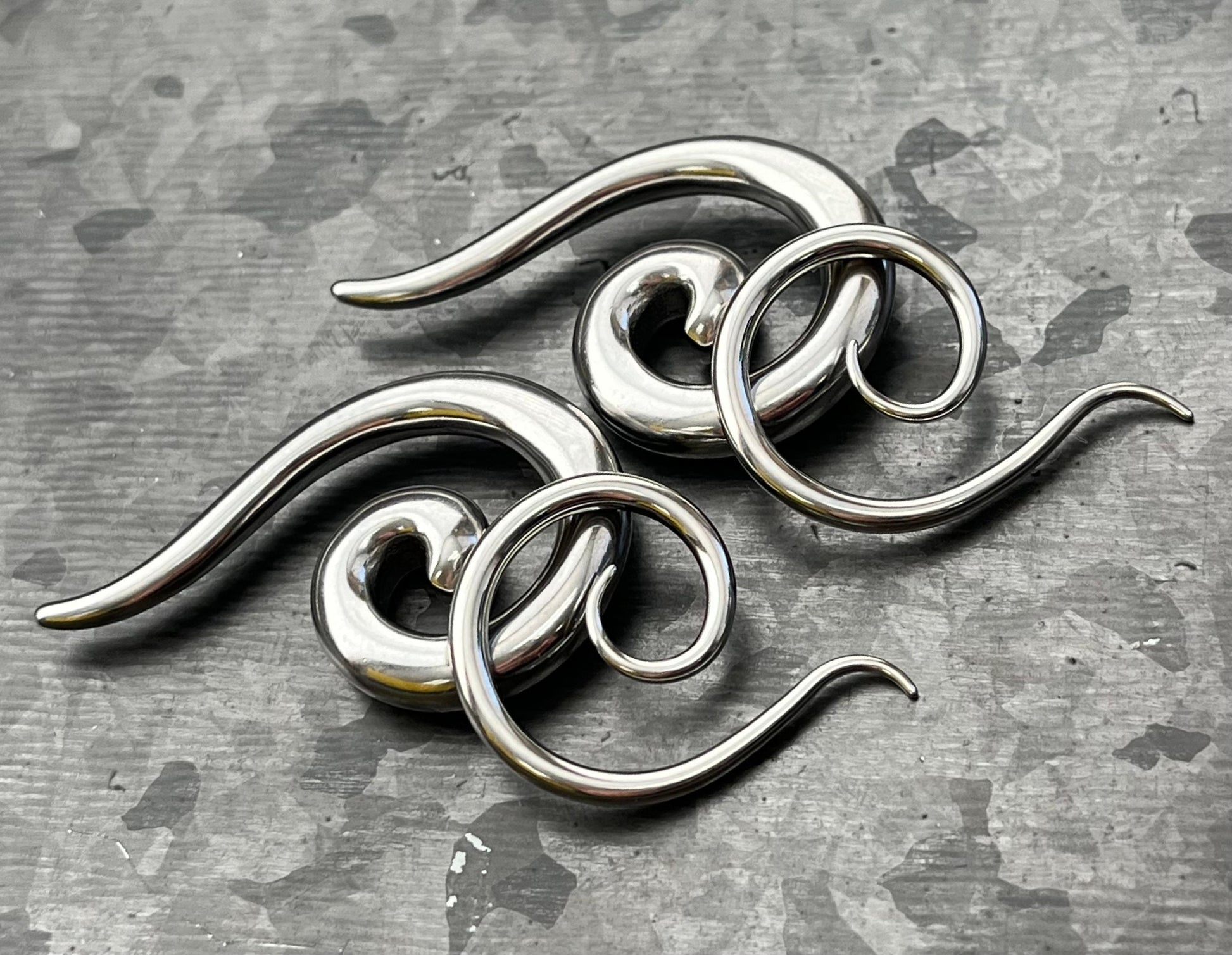 PAIR of Beautiful Surgical Steel Spiral Hanging Tapers Expanders - Gauges 12g (2mm) thru 2g (6mm) available!