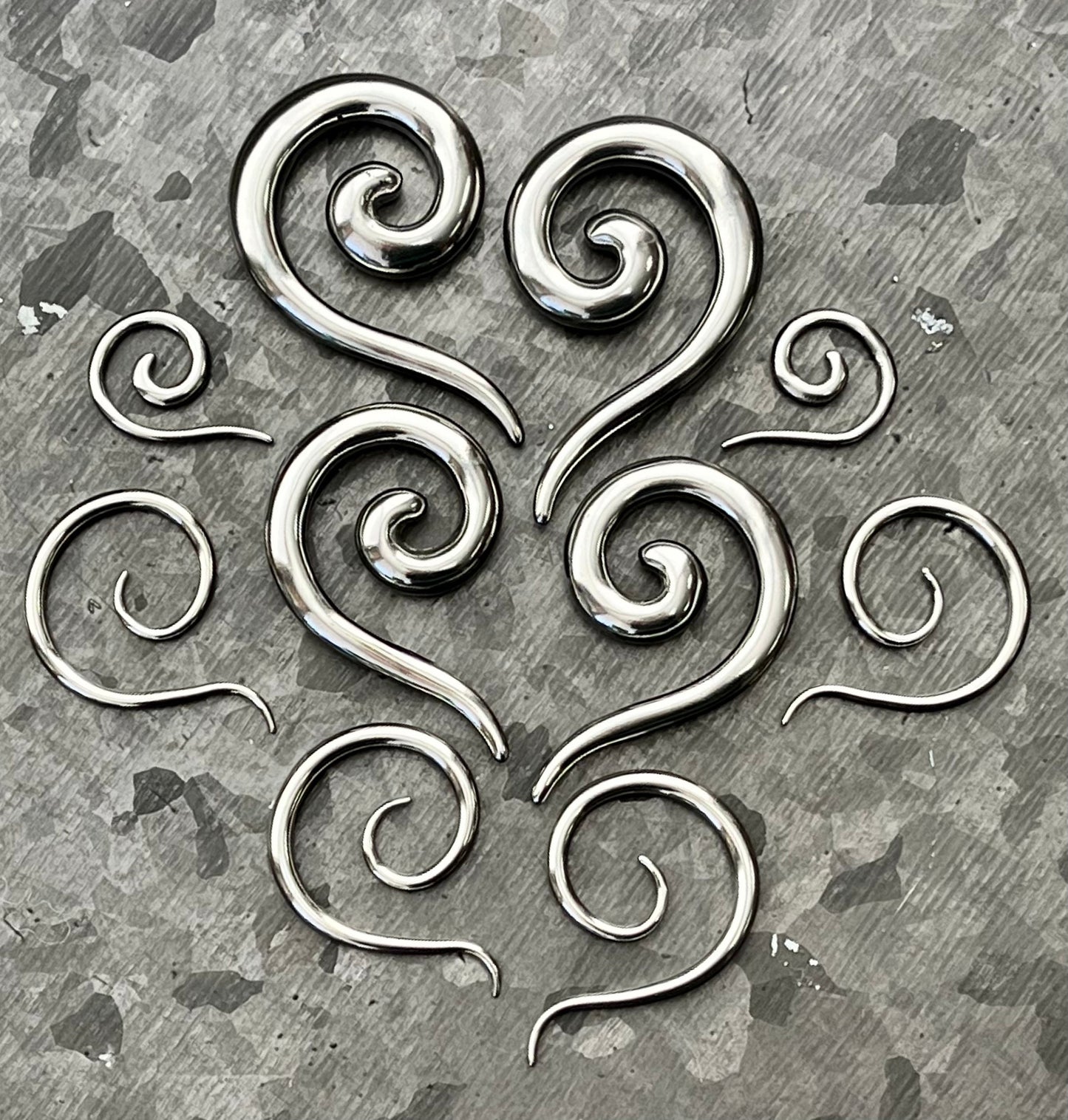 PAIR of Beautiful Surgical Steel Spiral Hanging Tapers Expanders - Gauges 12g (2mm) thru 2g (6mm) available!