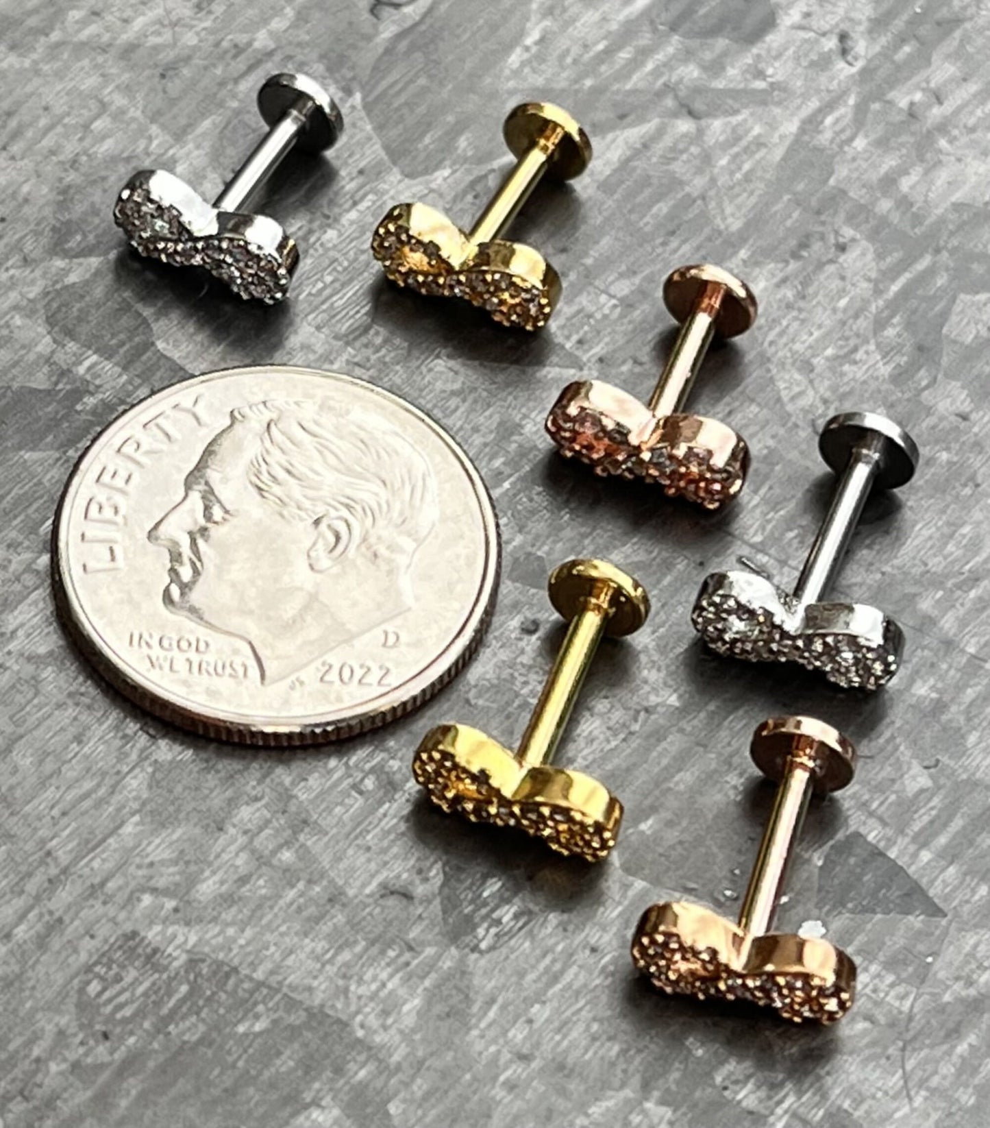 1 Piece CZ Infinity Symbol Labret Internally Threaded Monroe Stud -16g- Wearable Diameter 6mm or 8mm - Gold, Rose Gold and Silver Available!