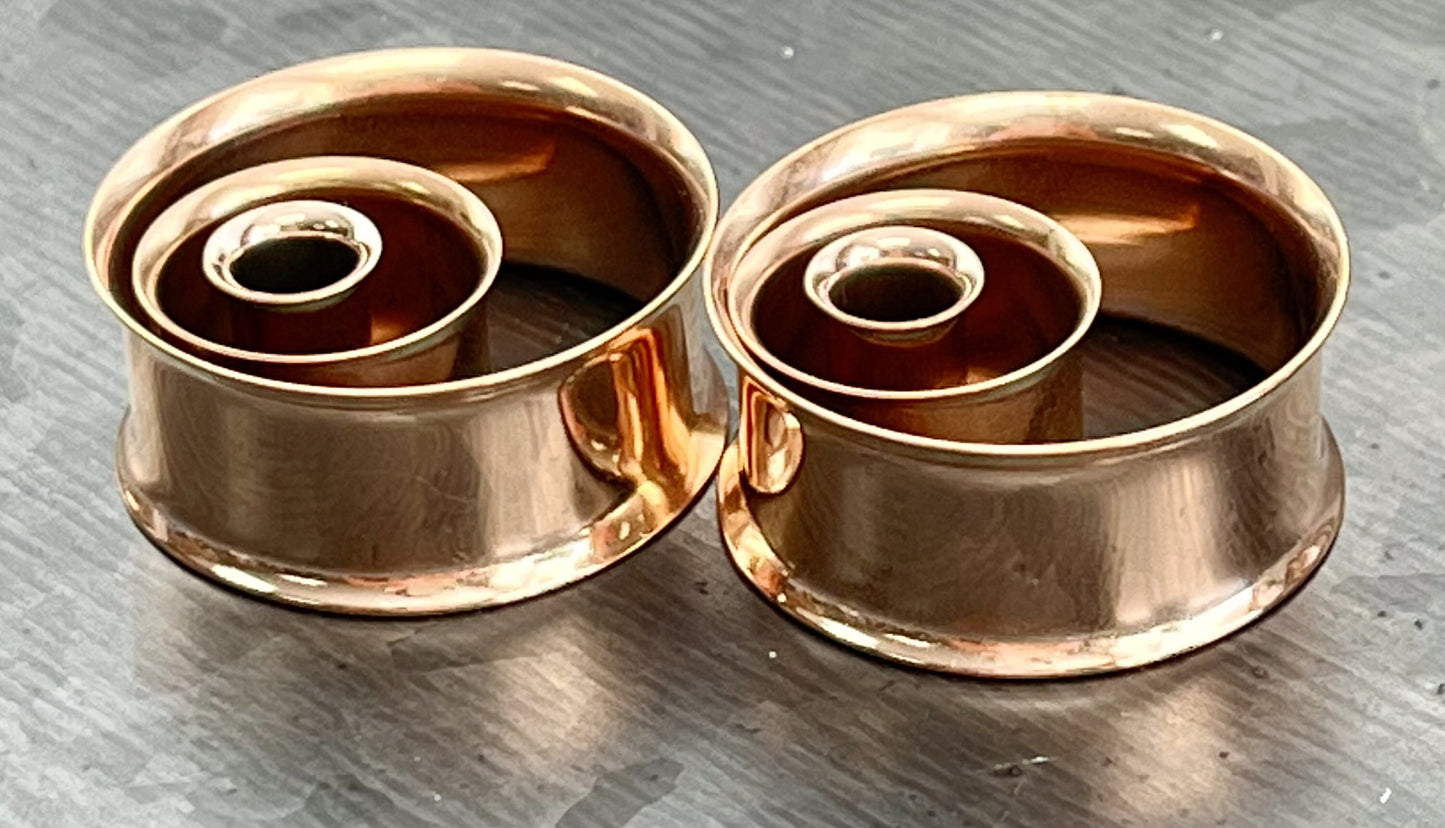 PAIR of Beautiful Rose Gold Plated Double Flare Tunnels/Plugs - Gauges - 8g (3.2mm) thru 1" (25mm) available!