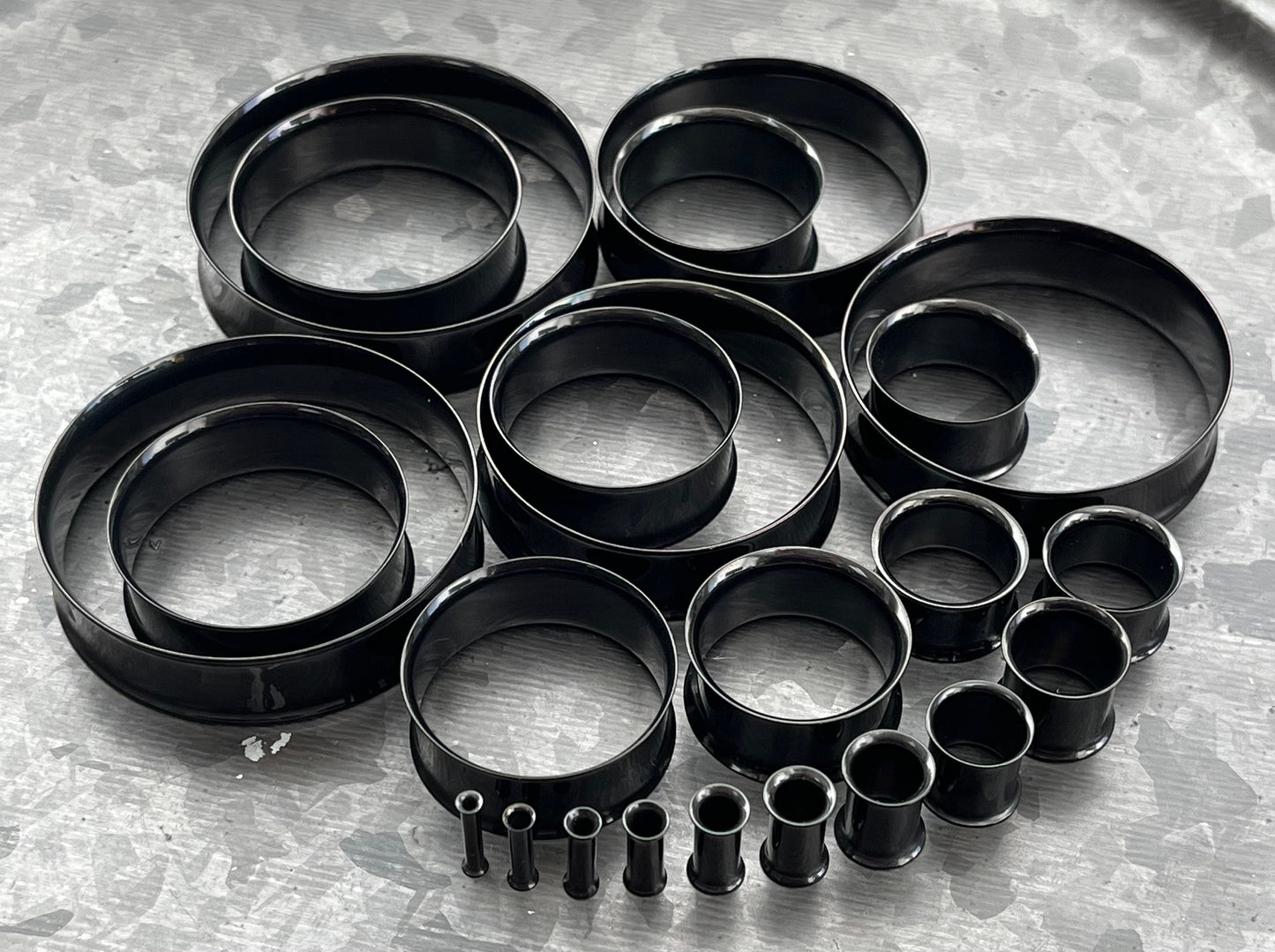 PAIR of Basic Black Steel Double Flare Tunnels/Plugs - Gauges -8g (3.26mm) thru 2" (51mm) available!