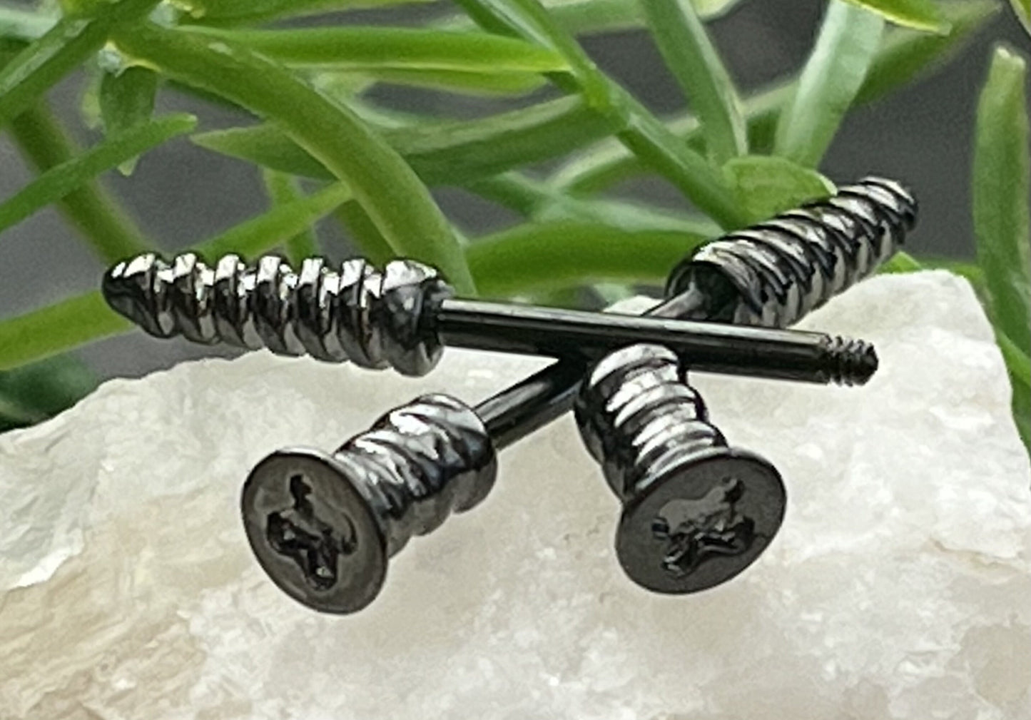 PAIR of Screw Shaped Steel Nipple Barbell/Rings -14g -Wearable Length 12mm(1/2") -Length 28mm (1&1/8")Gold, Hematite and Silver Available!