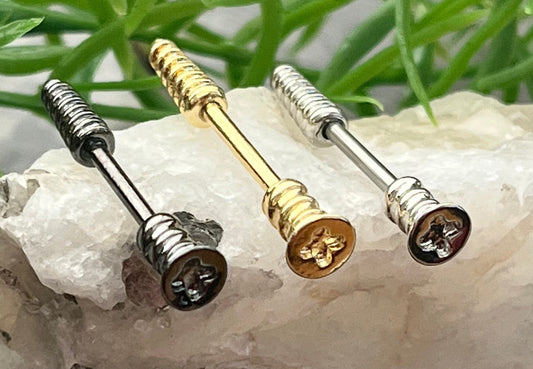 PAIR of Screw Shaped Steel Nipple Barbell/Rings -14g -Wearable Length 12mm(1/2") -Length 28mm (1&1/8")Gold, Hematite and Silver Available!