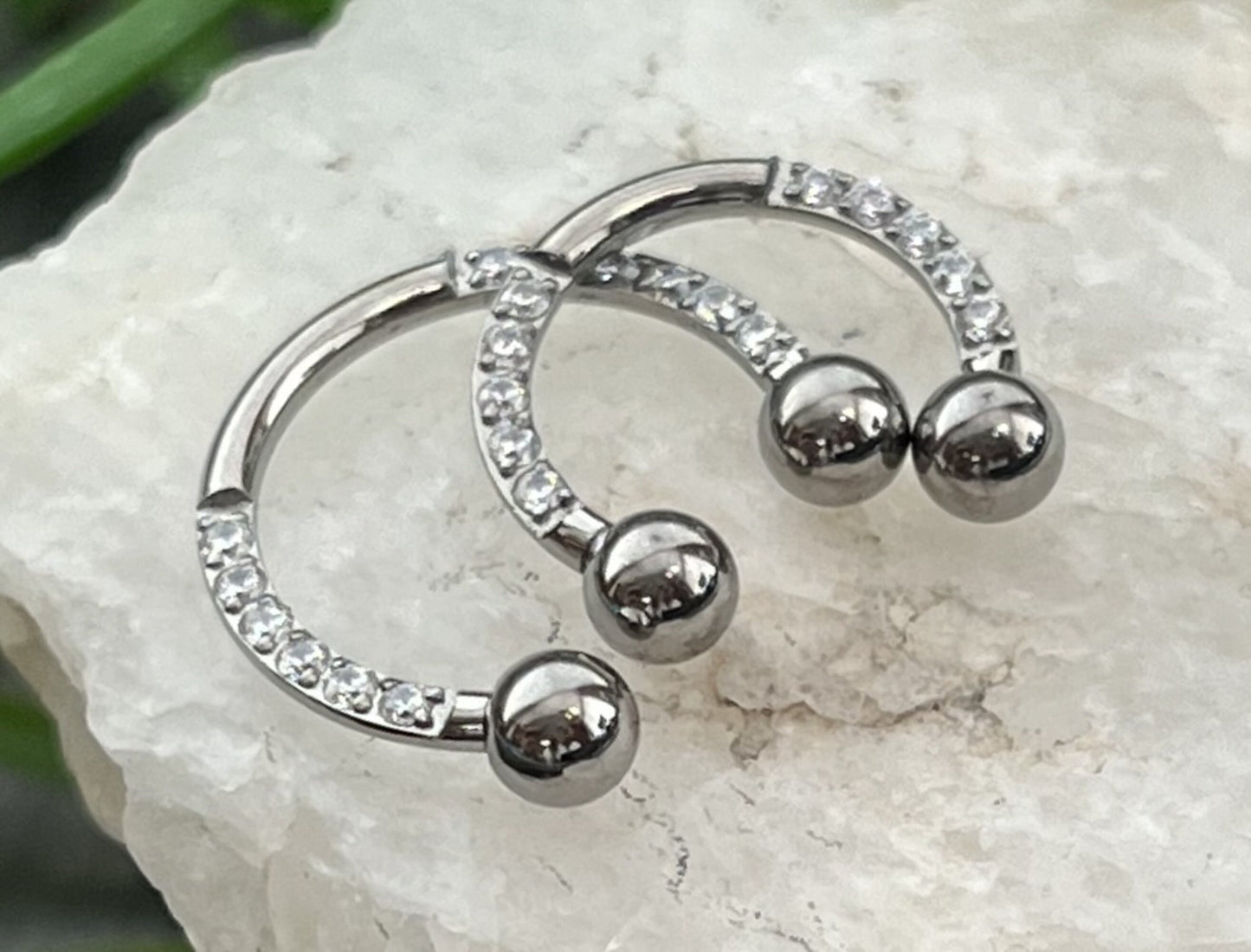 1 Piece Unique Titanium CZ Gem Sides Circular Barbell Horseshoe - 16g - 8 or 10mm- Black, Gold, Multi-Color, Rose Gold and Silver Available!