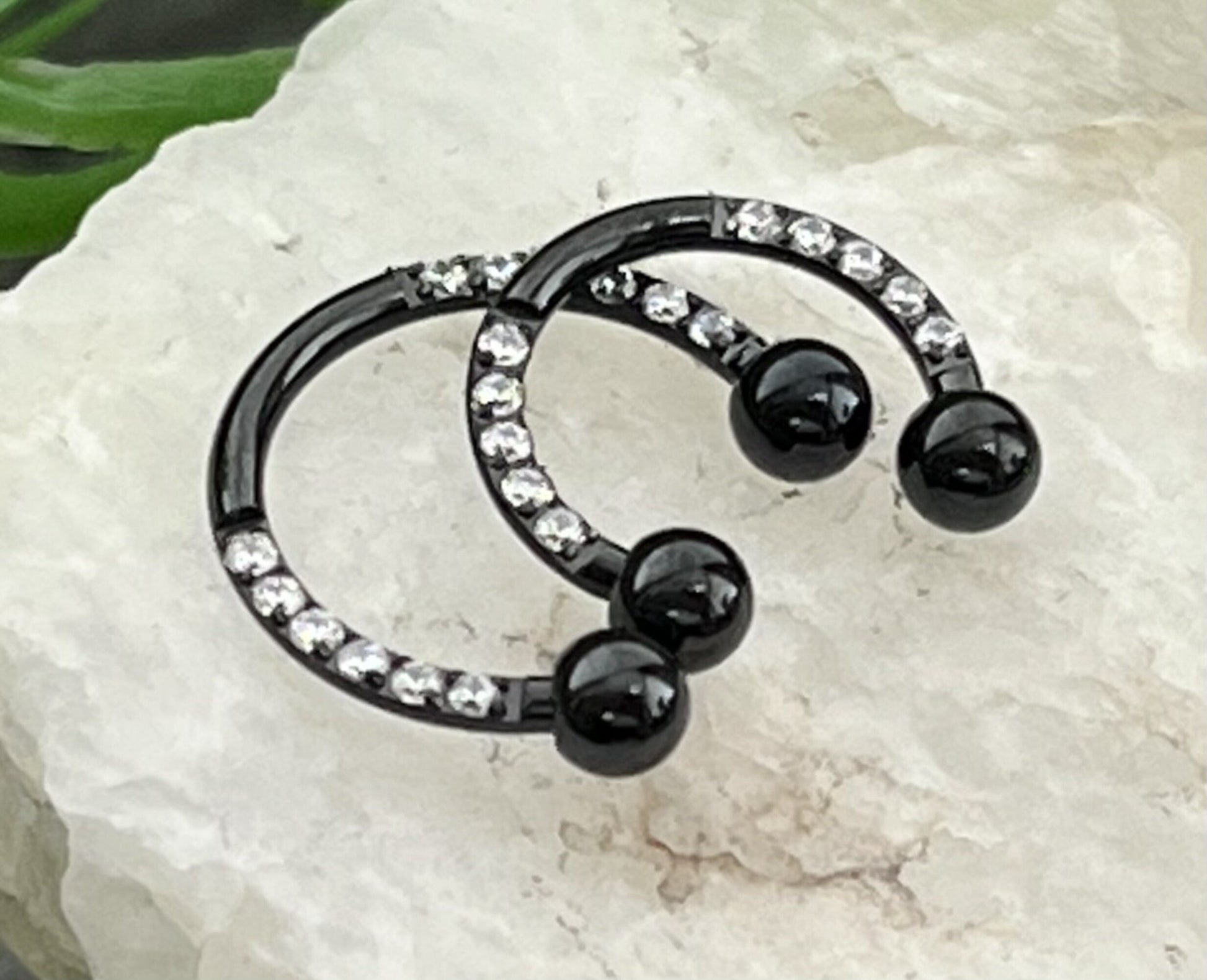 1 Piece Unique Titanium CZ Gem Sides Circular Barbell Horseshoe - 16g - 8 or 10mm- Black, Gold, Multi-Color, Rose Gold and Silver Available!
