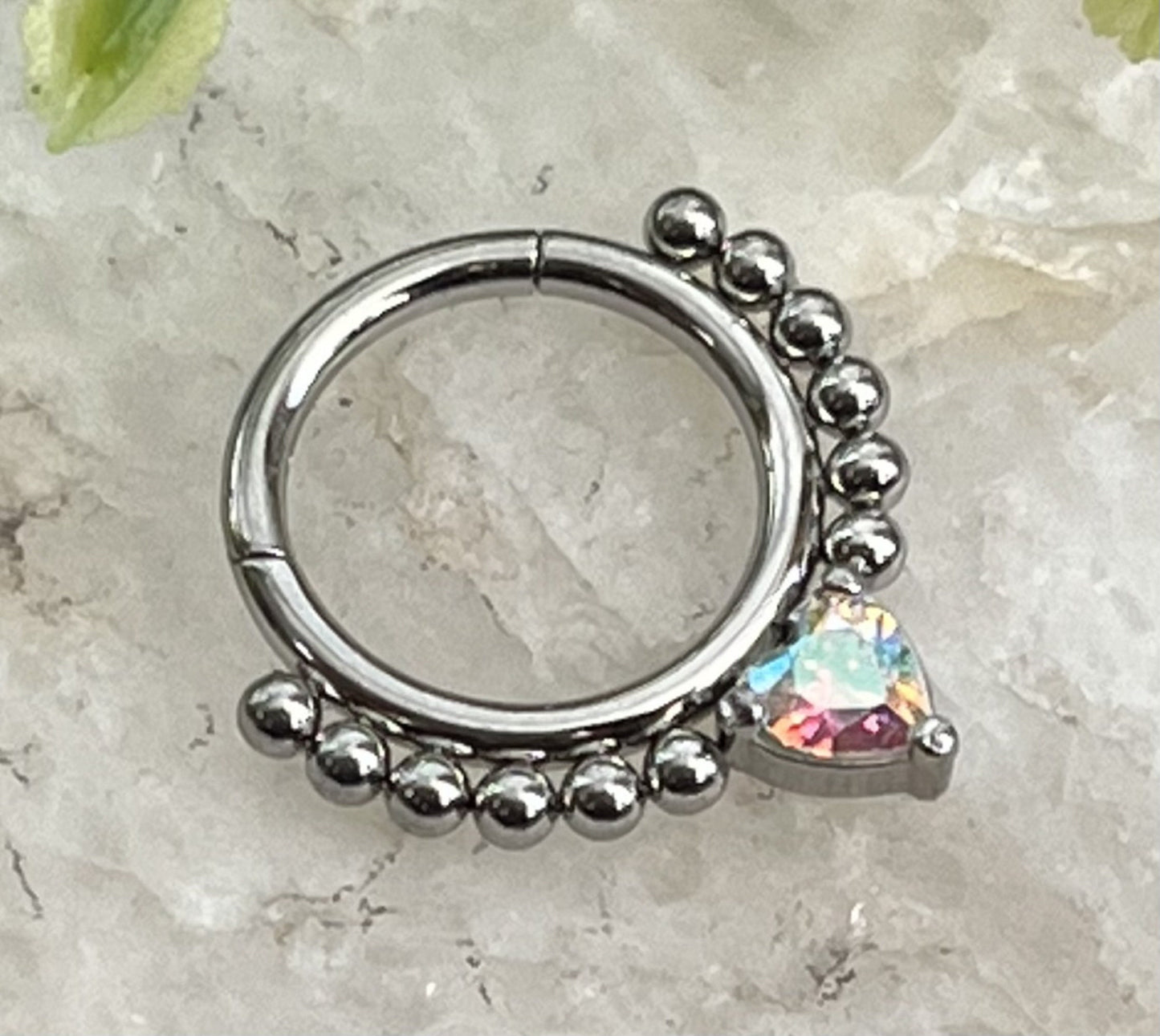 1 Piece of Stunning CZ Gem Heart Lined with Steel Balls Hinged Segment Septum Ring - 16g, 8mm - Aurora Borealis, Clear & Pink Available!
