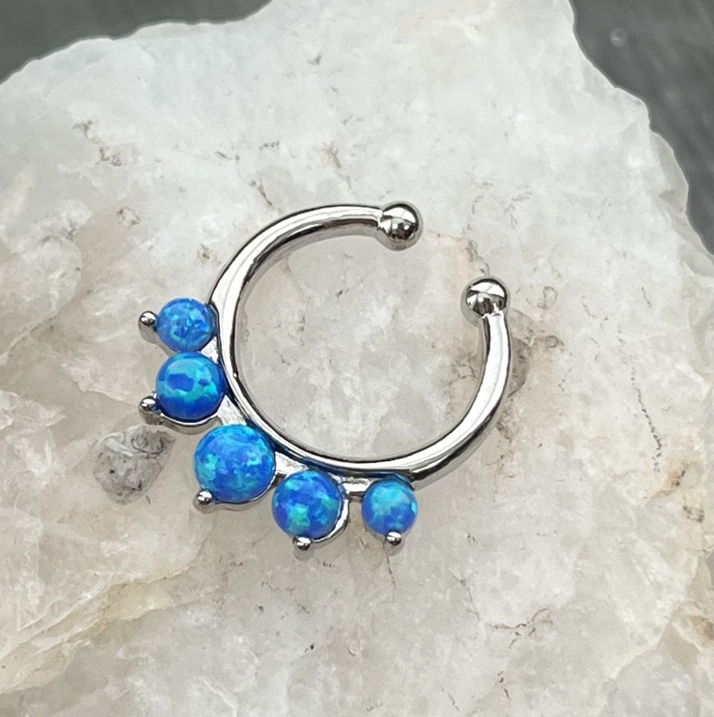 1 Piece Stunning Five Opal Non-Piercing Clip-On Fake Septum Hanger Ring - Blue, Pink and White Available!
