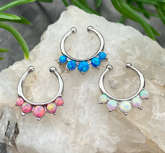 1 Piece Stunning Five Opal Non-Piercing Clip-On Fake Septum Hanger Ring - Blue, Pink and White Available!