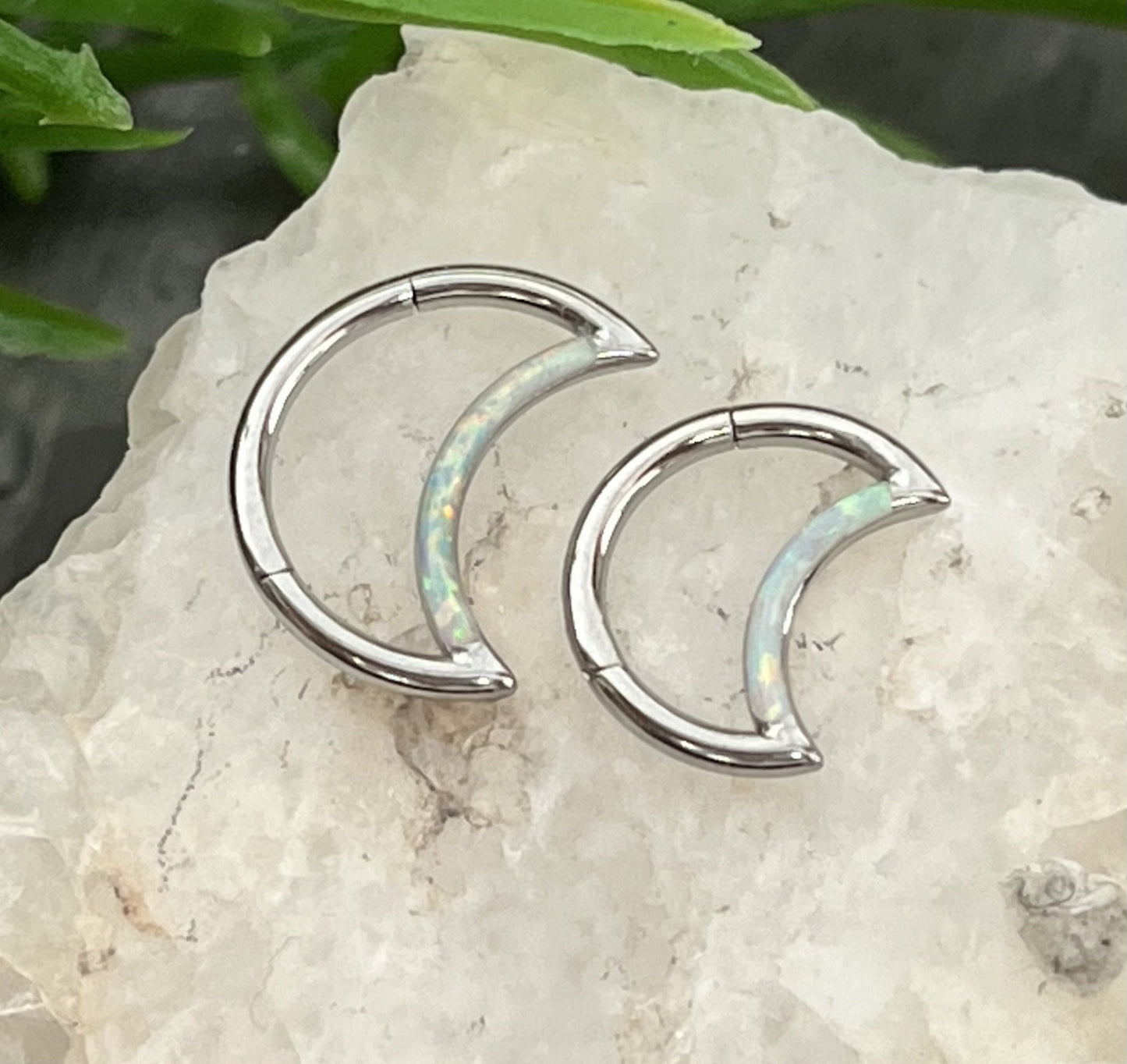 1 Piece Stunning Crescent Moon Opal Steel Front Hinged Segment Ring -16g - Choose 8mm or 10mm - Can be used for Septum, Helix & Daith!
