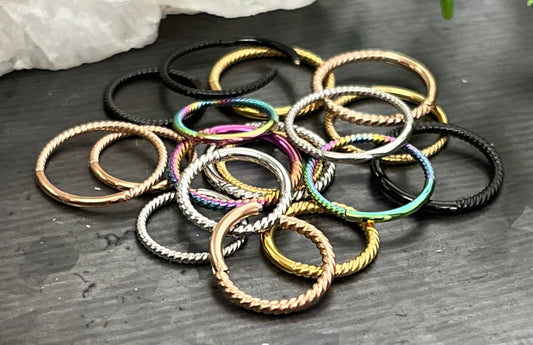 1 Piece Stainless Steel Braided Hinged Segment Septum Ring - 18g & 16g, 8mm or 10mm - Steel, Black, Gold, Rose Gold, and Rainbow available!