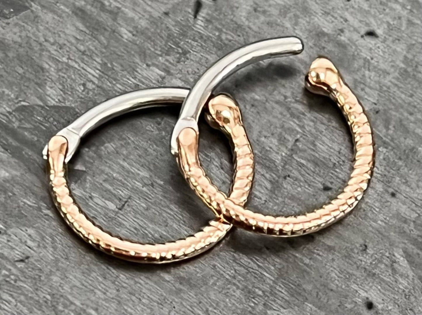 1 Piece Unique Twisted Rope Line Steel Septum Hinged Segment Ring- 16g - Internal Diameter 10mm - Silver, Gold & Rose Gold Available!