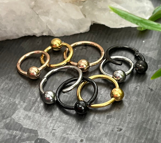1 Piece Unique Stainless Steel Ball Hinged Segment Captive Ring -16g - Diameter 10mm or 8mm - Black, Gold, Rose Gold & Silver Available!