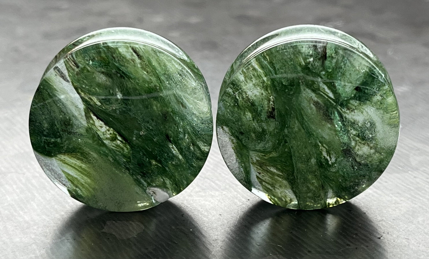 PAIR of Unique Mossy Forest Green Style Glass Double Flare Glass Plugs - Gauge 2g (6mm) thru 1&1/8" (28mm) Available!