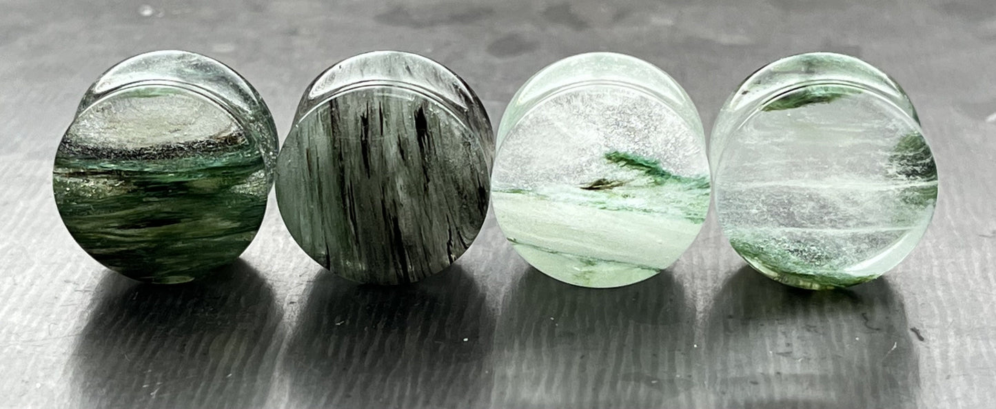 PAIR of Unique Mossy Forest Green Style Glass Double Flare Glass Plugs - Gauge 2g (6mm) thru 1&1/8" (28mm) Available!
