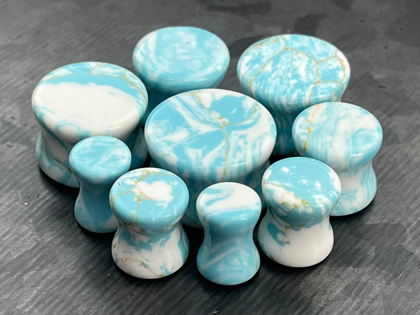 PAIR of Stunning Sky Turquoise Stone Double Flare Plugs - Gauges 2g (6mm) thru 5/8" (16mm) Available!