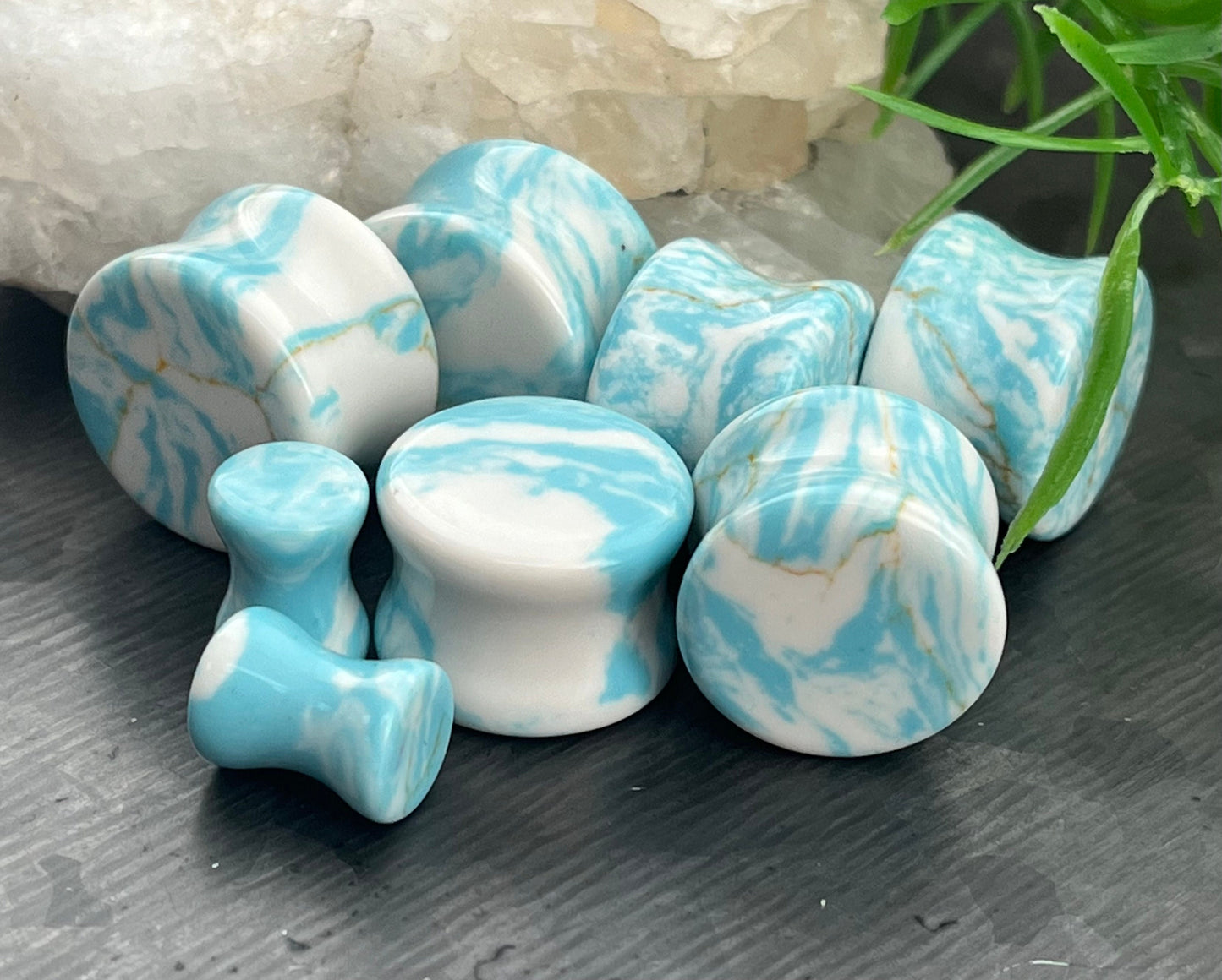 PAIR of Stunning Sky Turquoise Stone Double Flare Plugs - Gauges 2g (6mm) thru 5/8" (16mm) Available!