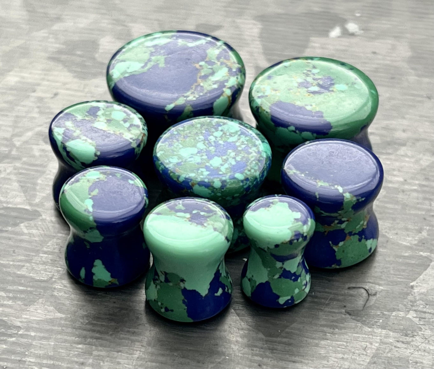 PAIR of Unique Mother Earth Synthetic Turquoise Stone Double Flare Plugs - Gauges 2g (6mm) thru 5/8" (16mm) Available!