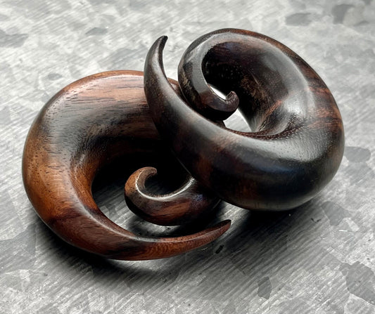 PAIR of Beautiful Brown Sono Wood Spiral Tapers - Gauges 4g (5mm) up to 5/8" (16mm) available!