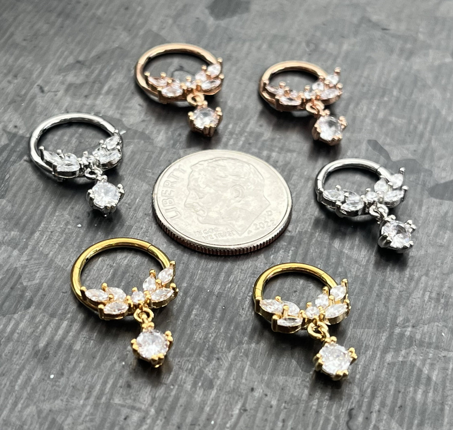 1 Piece of Unique Vine Dangle Gems Fan Hinged Segment Septum Ring - 10mm & 8mm - Gold, Rose Gold and Silver Available!