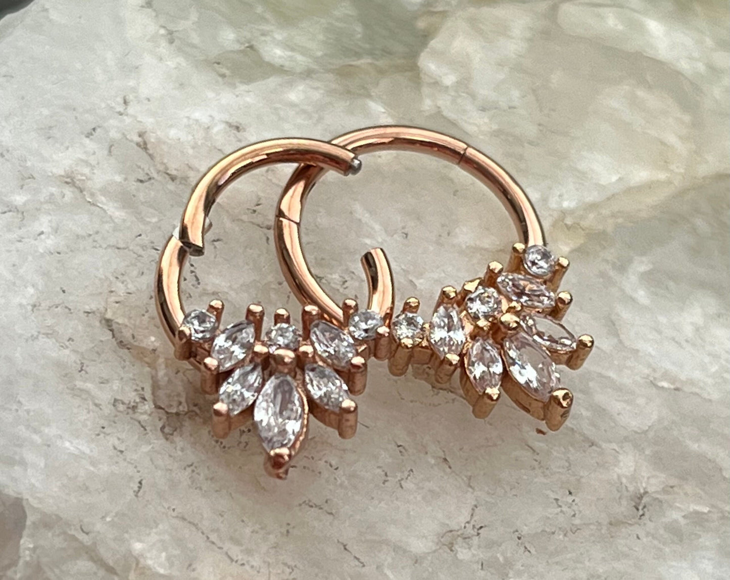 1 Piece of Stunning Marquise Gems Flower Hinged Segment Septum Ring - 10mm & 8mm -Silver, Gold and Rose Gold Available!