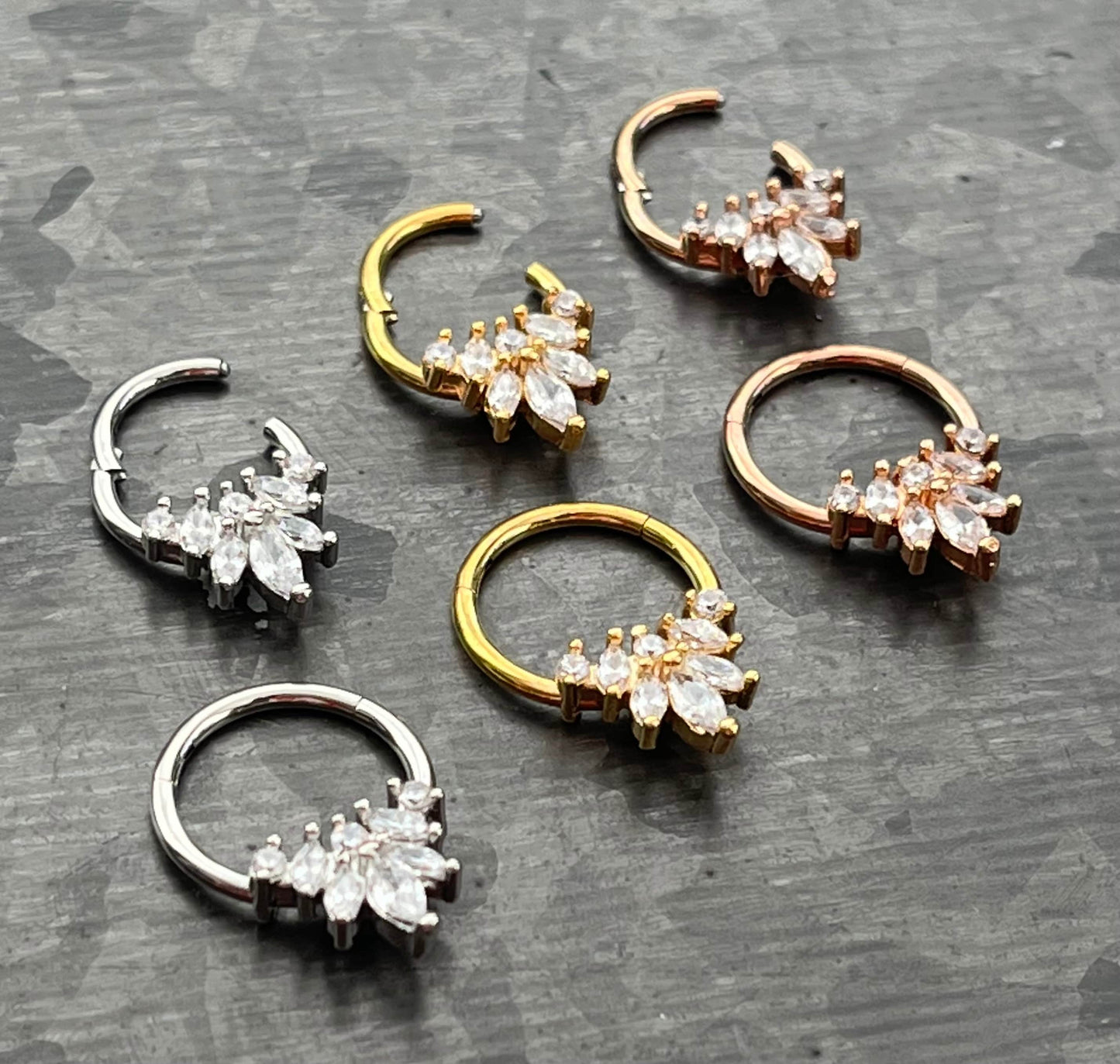 1 Piece of Stunning Marquise Gems Flower Hinged Segment Septum Ring - 10mm & 8mm -Silver, Gold and Rose Gold Available!