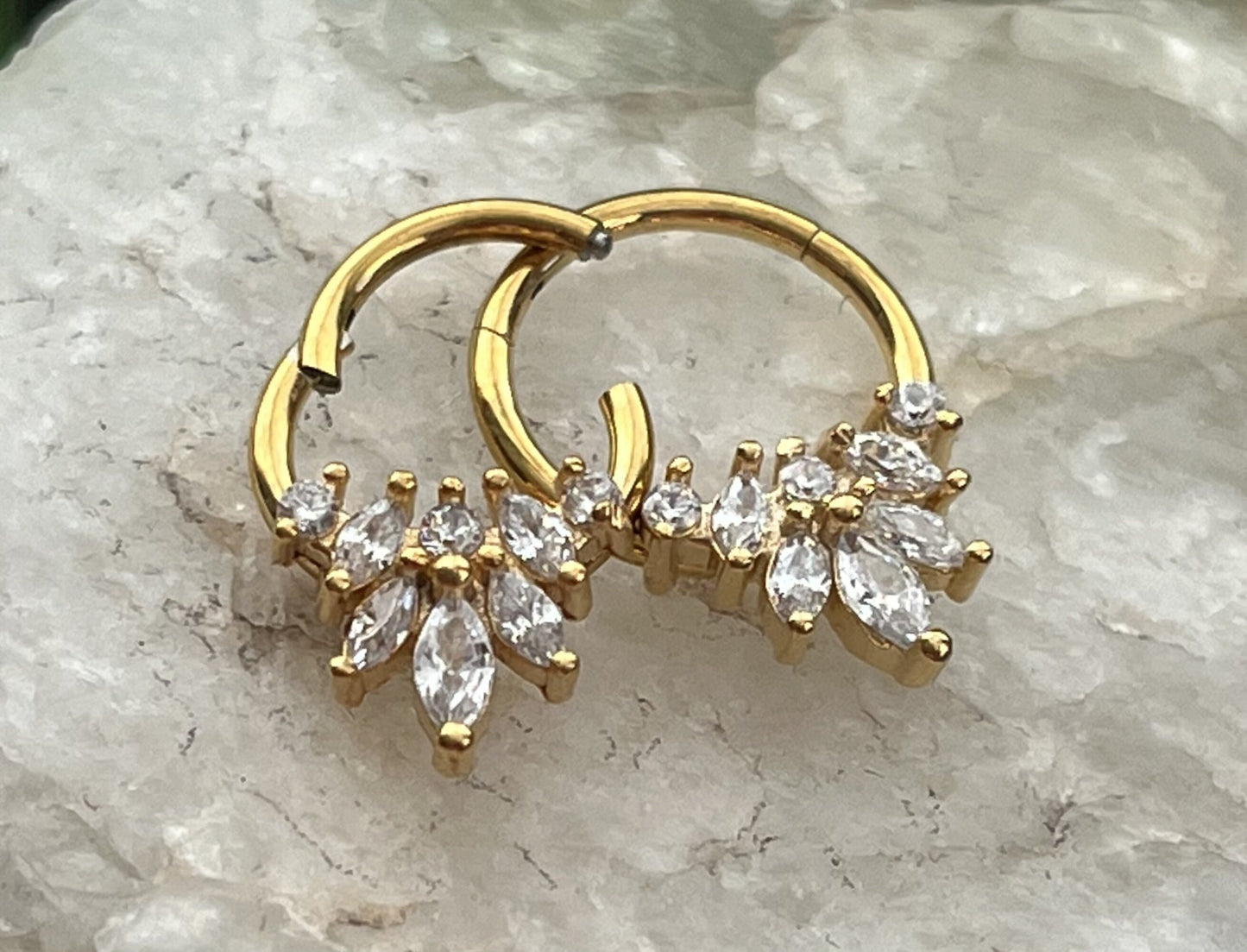1 Piece of Stunning Marquise Gems Flower Hinged Segment Septum Ring - 10mm & 8mm -Silver, Gold and Rose Gold Available!