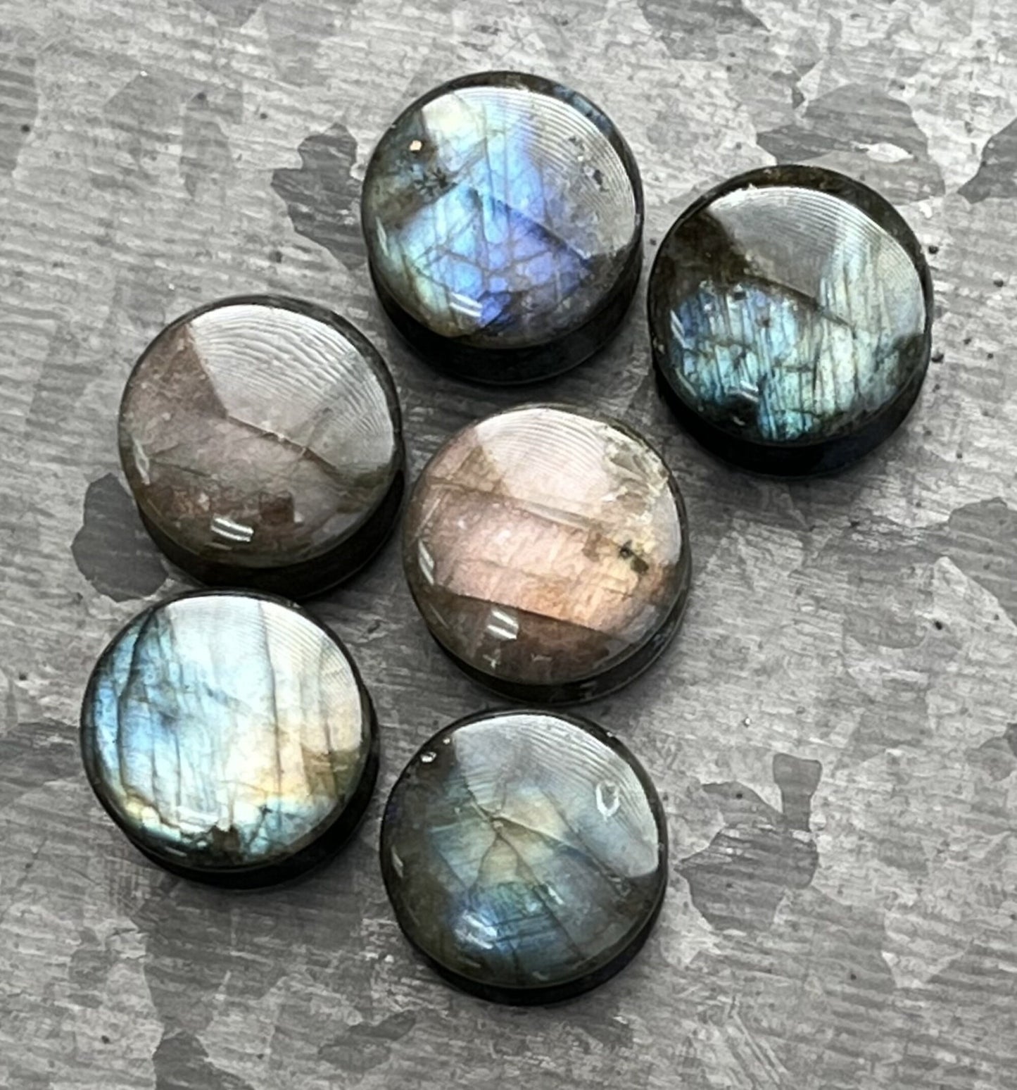 PAIR of Stunning AAA Grade Labradorite Organic Natural Stone Double Flare Plugs/Tunnels - Gauges 2g (6mm) up to 3/4" (19mm) available!