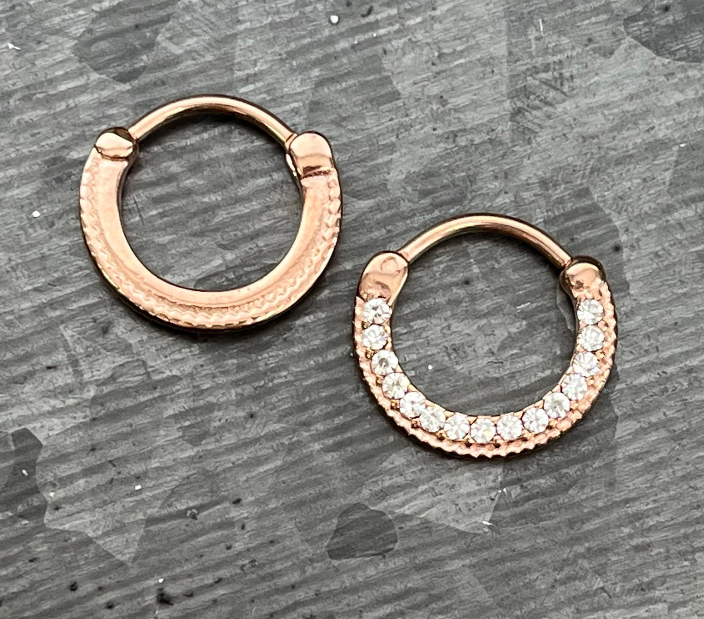 1 Piece Stunning 100% Surgical Steel Lined Crystal Septum Clicker Segment Ring- 16g - Silver, Gold, Rose Gold & Black Available!