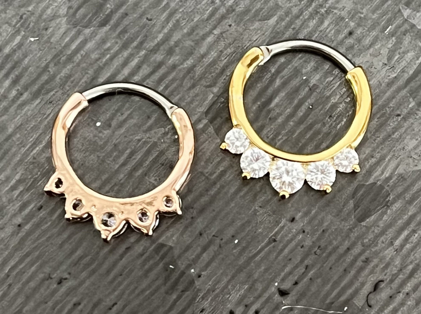 1 Piece Beautiful Five CZ Set Gems Septum 316L Surgical Steel Clicker Segment Ring- 16g - Clear, Blue, Pink, Gold and Rose Gold Available!