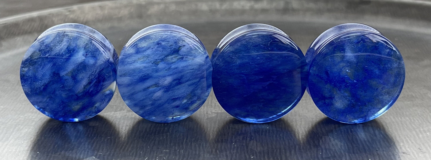 PAIR of Beautiful Vibrant Capri Blue Style Glass Double Flare Glass Plugs - Gauge 2g (6mm) thru 1&1/8" (28mm) Available!