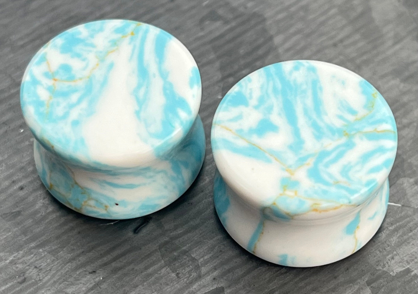 PAIR of Stunning Sky Turquoise Stone Double Flare Plugs - Gauges 2g (6mm) thru 5/8" (16mm) Available!