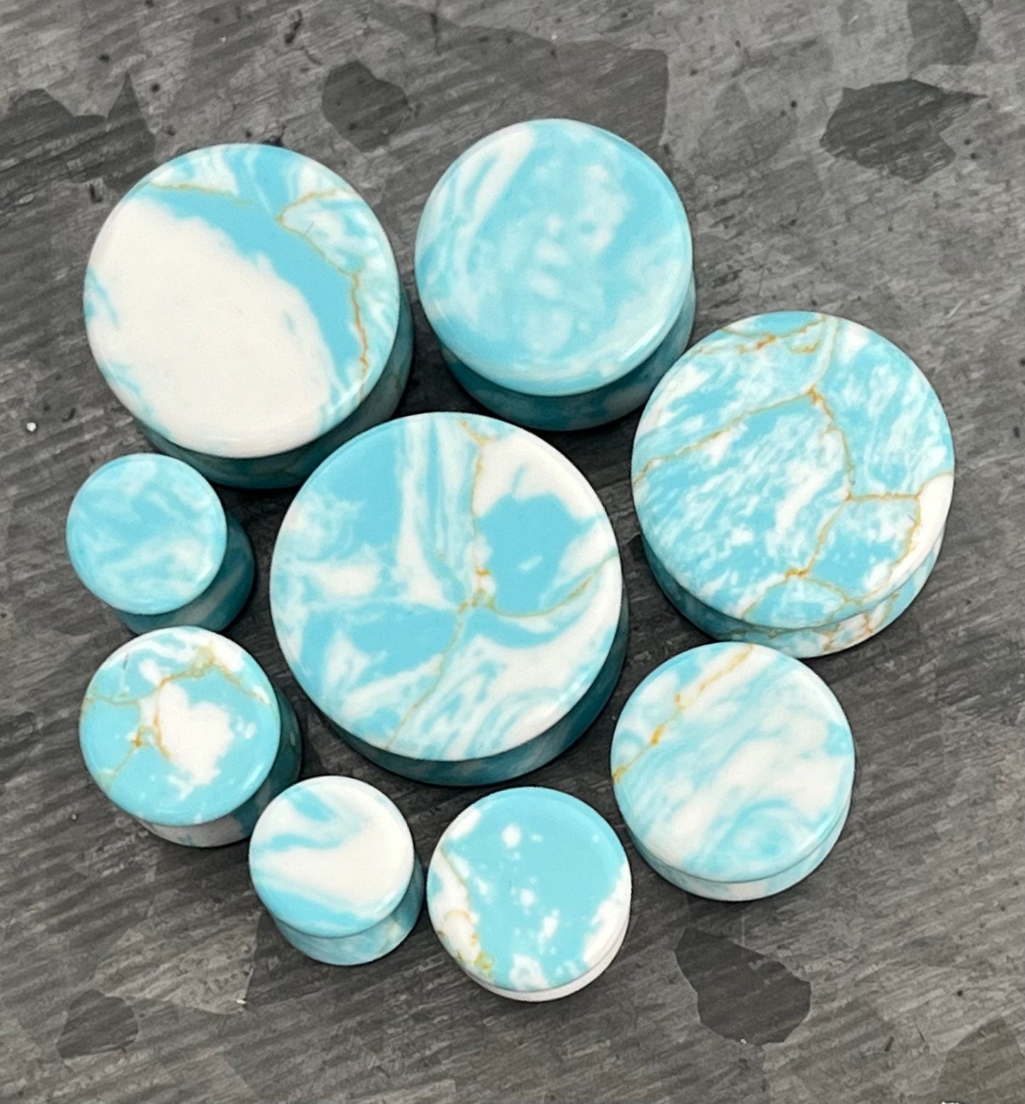 PAIR of Stunning Sky Turquoise Stone Double Flare Plugs - Gauges 2g (6mm) thru 5/8" (16mm) Available!