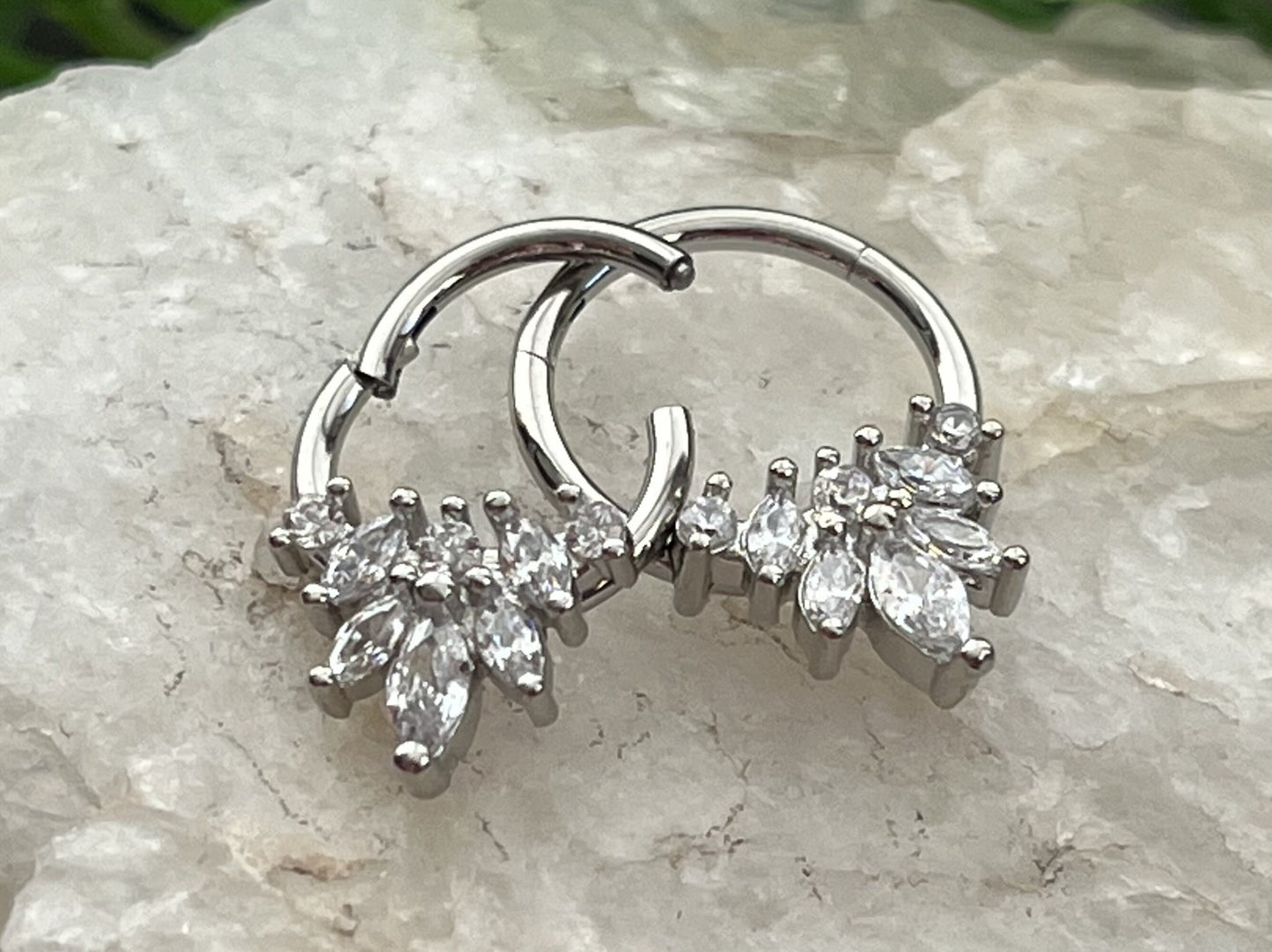 1 Piece of Stunning Marquise Gems Flower Hinged Segment Septum Ring - 10mm & 8mm -Silver, Gold and Rose Gold Available!