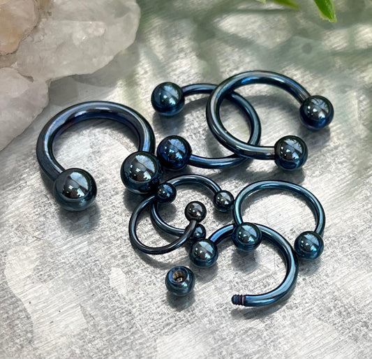 1 Piece Beautiful Blue Titanium Anodized Circular Barbell Horseshoe Ring - 18g thru 10g with Assorted Internal Diameter and Ball Size!!