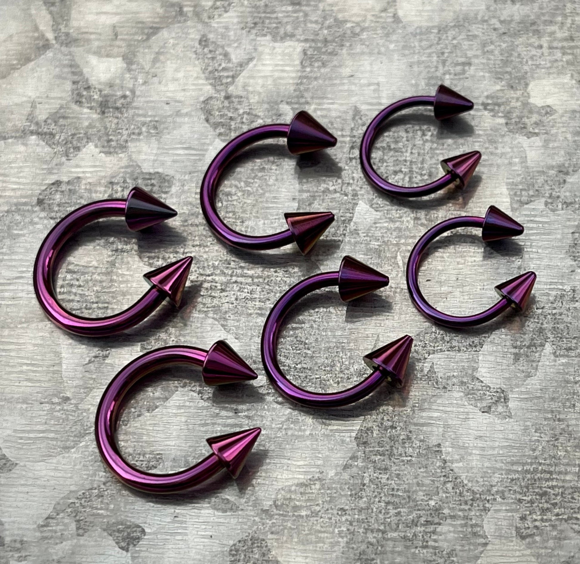 1 Piece Stunning Titanium Spiked Barbell Horseshoe Ring - 16g thru 12g - OTHER Colors Available in our listings!