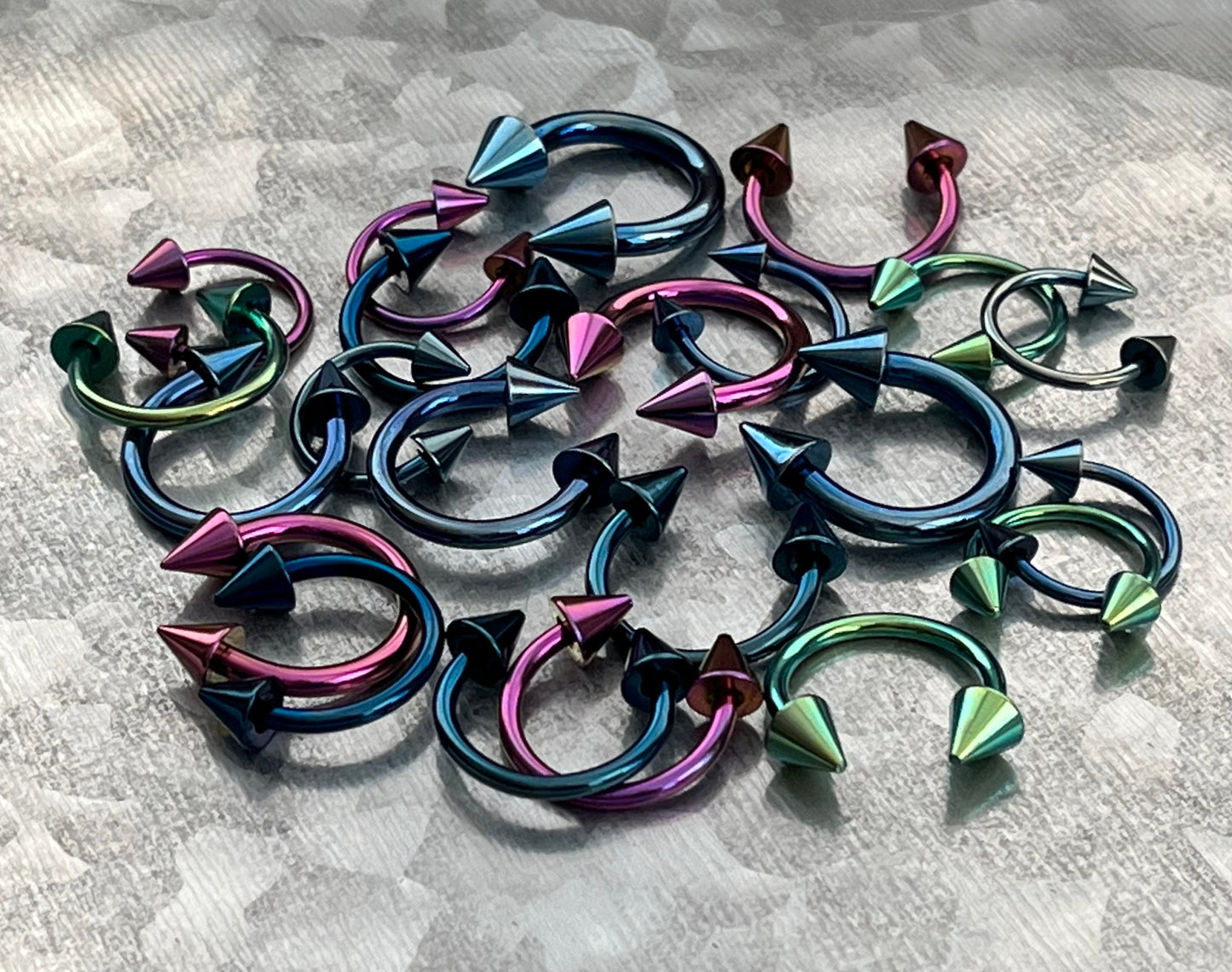 1 Piece Stunning Titanium Spiked Barbell Horseshoe Ring - 16g thru 12g - OTHER Colors Available in our listings!