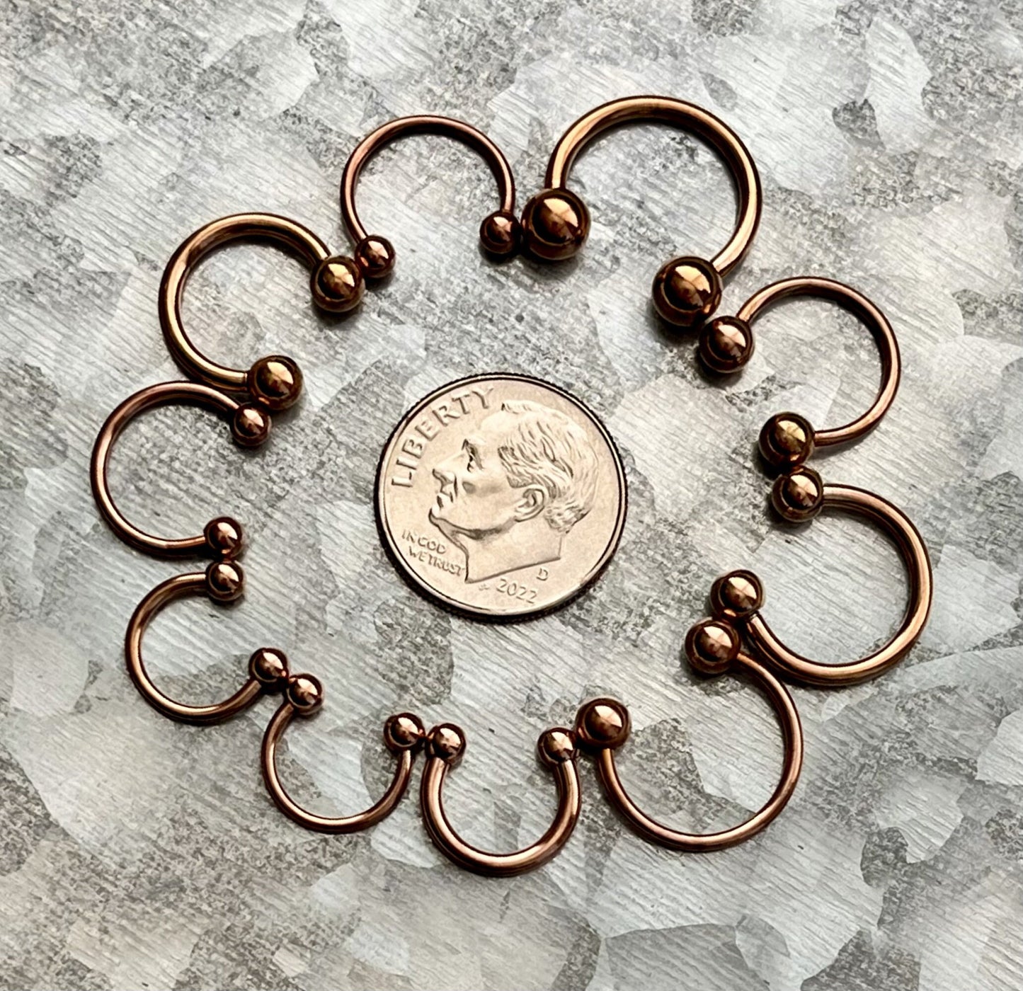 1 Piece Beautiful Rose Gold Internally Threaded Circular Barbell Horseshoe Ring - 18g, 16g, 14g - Assorted Ball Size & Internal Diameter!