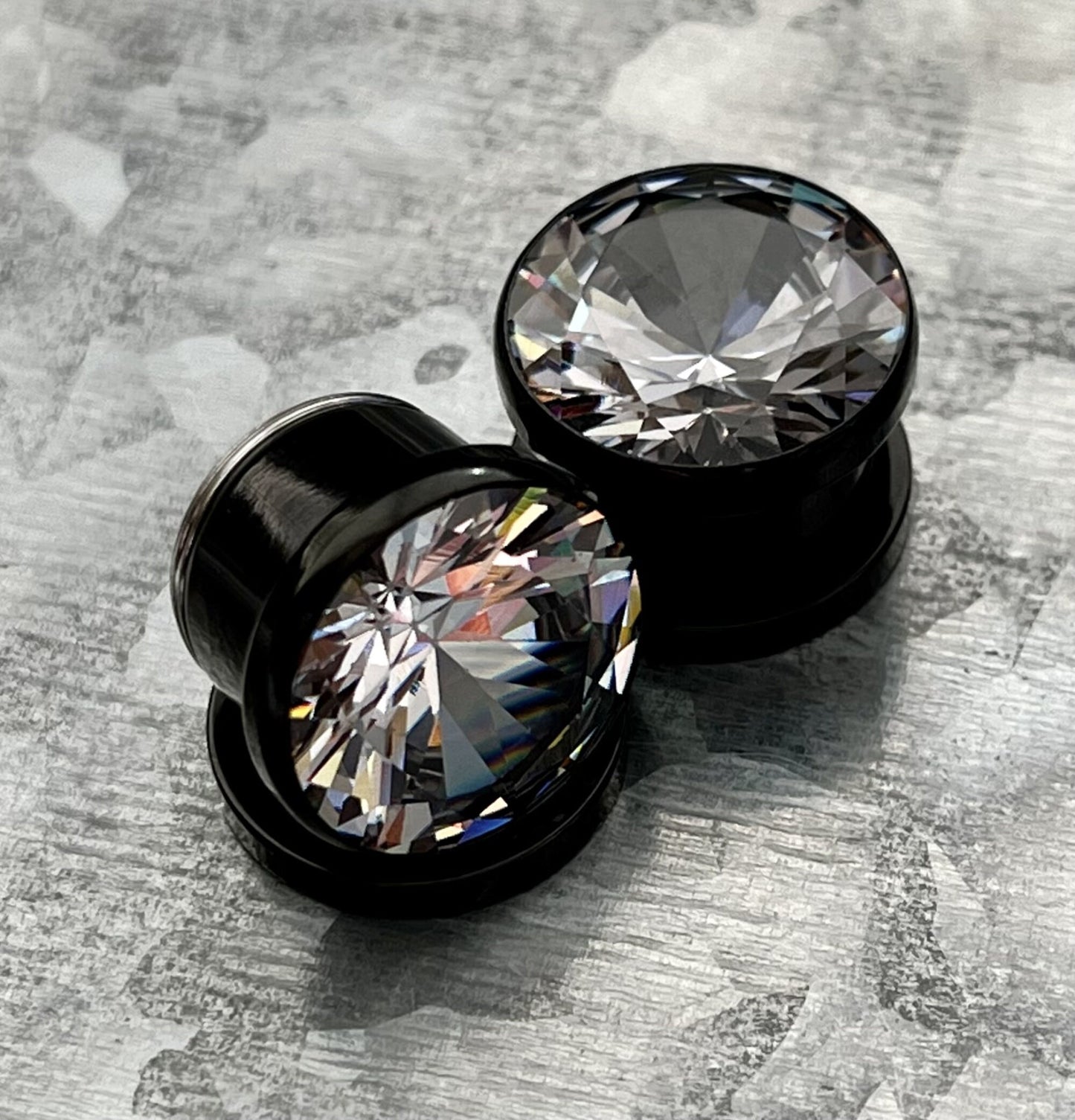 PAIR of Beautiful Clear CZ Gem Steel Screw Fit Tunnels/Plugs - Gauges 8g (3mm) thru 3/4" (19mm) also Available in Black, Gold and Rainbow!