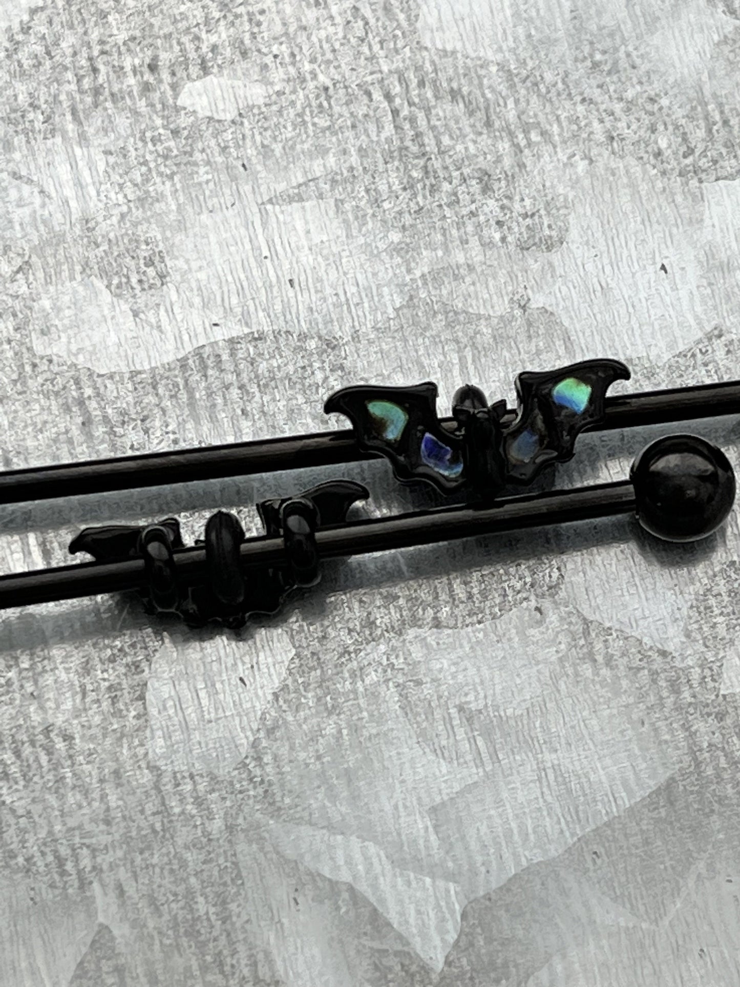 1 PIECE Unique Abalone Bat Industrial Barbell - Ear- 14g - Wearable Length (38mm) 1&1/2" Available!