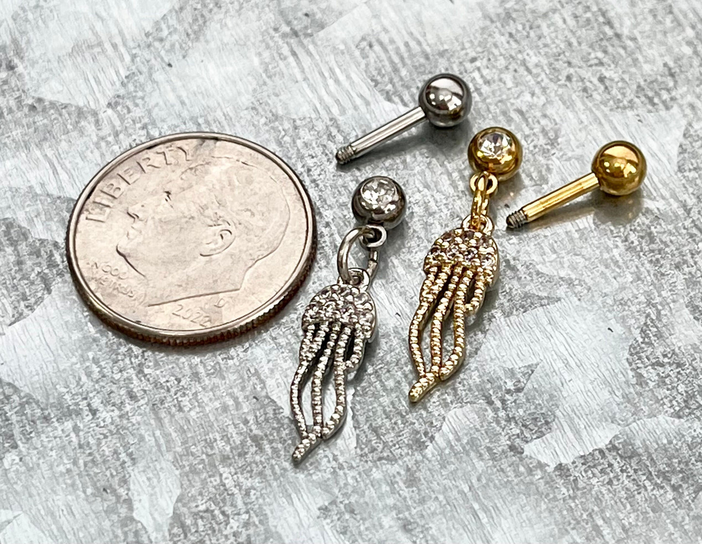 1 Piece Unique CZ Gem Jellyfish Dangle Surgical Steel Tragus Barbell Stud/Ring - 16g - Wearable Length 6mm - Silver & Gold Available!
