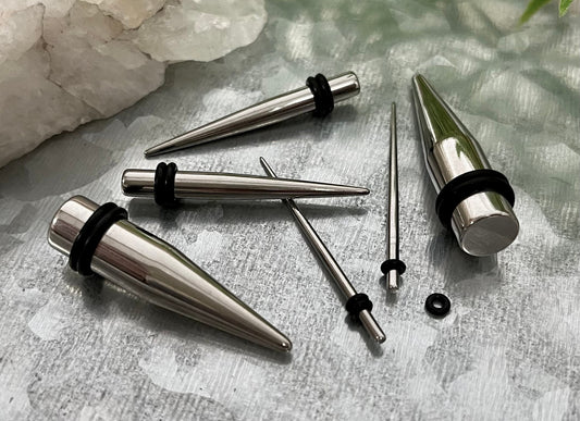 PAIR of Stunning Stainless Steel Straight Tapers Expanders with O-Rings - Gauges 14g (1.6mm) thru 0g (8mm) available!