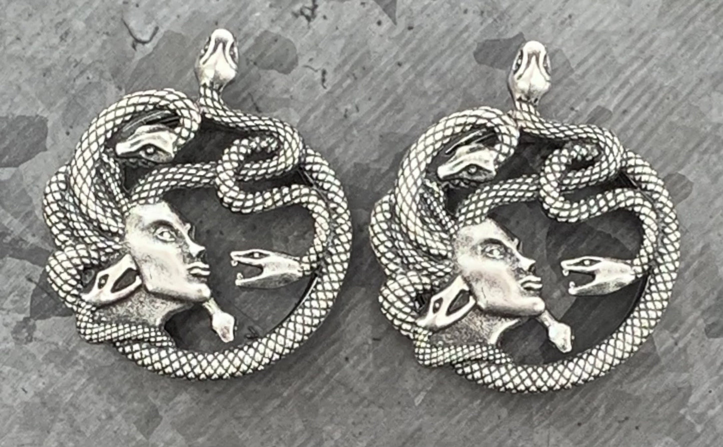 PAIR of Unique Medusa Snake Hair Steel Double Flare Tunnels/Plugs - Gauges 0g (8mm) thru 1" (25mm) available!